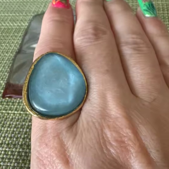 New! Anthropologie unique adjustable Elegant Gold and Blue Ring NWT - Picture 5 of 6